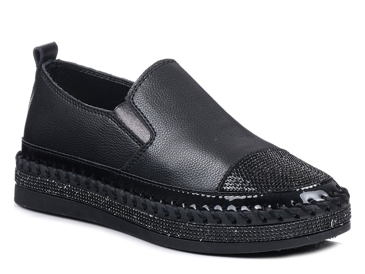 Buty damskie sneakersy czarne na platformie skórzane S.Barski LR370-40