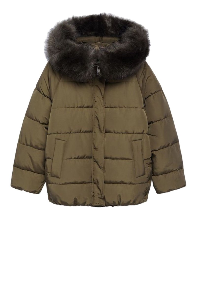 Kurtka damska Mango Botanic pikowana zimowa khaki-XS