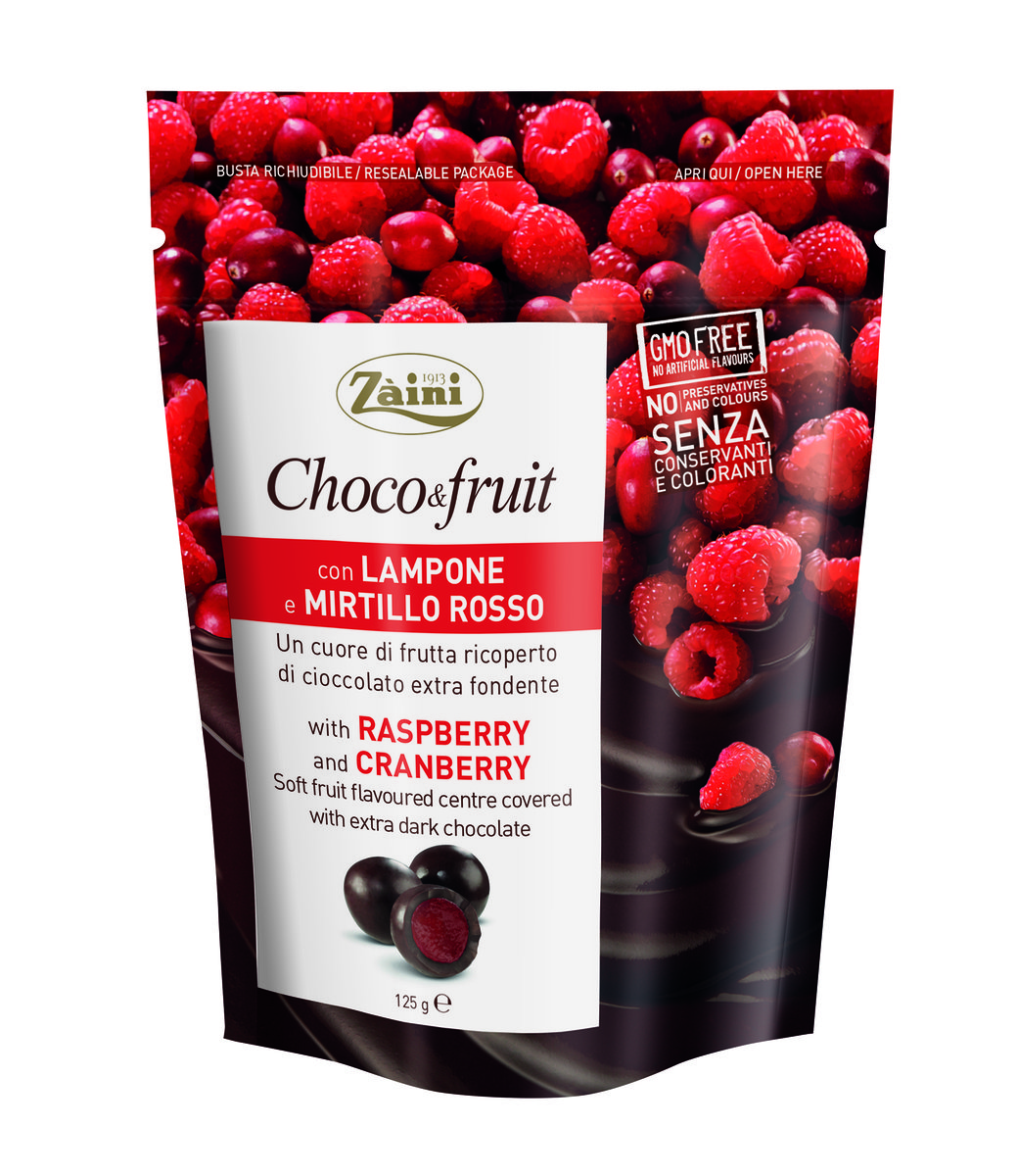 DRAŻE OWOCOWE W CZEKOLADZIE ZAINI CHOCO&FRUIT MIKS MALINA ŻURAWINA 125G