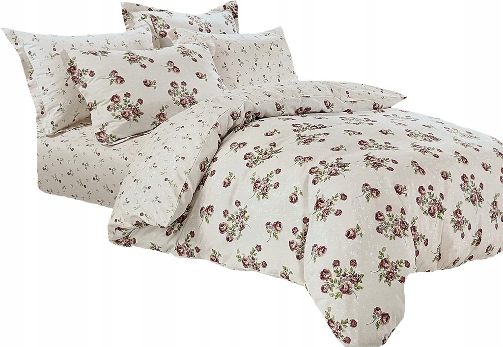 POŚCIEL 160X200 BAWEŁNA SATYNOWA + POSZEWKI KOMPLET POŚCIELI RÓŻE