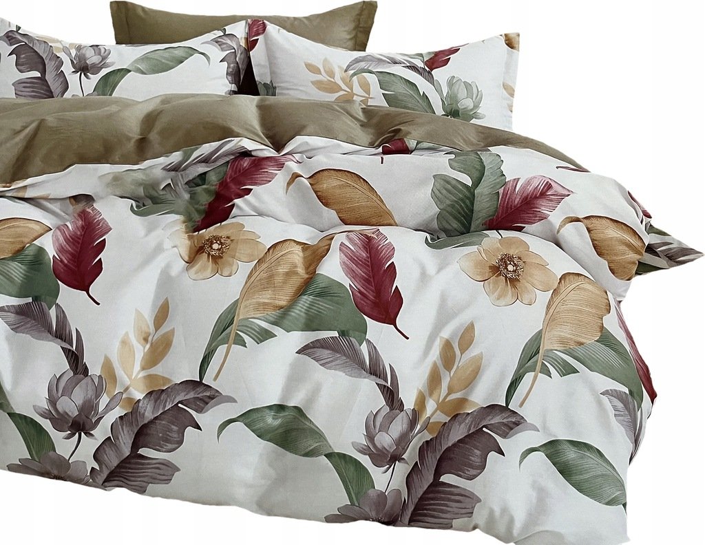 POŚCIEL 160X200 BAWEŁNA SATYNOWA + POSZEWKI KOMPLET POŚCIELI LIŚCIE