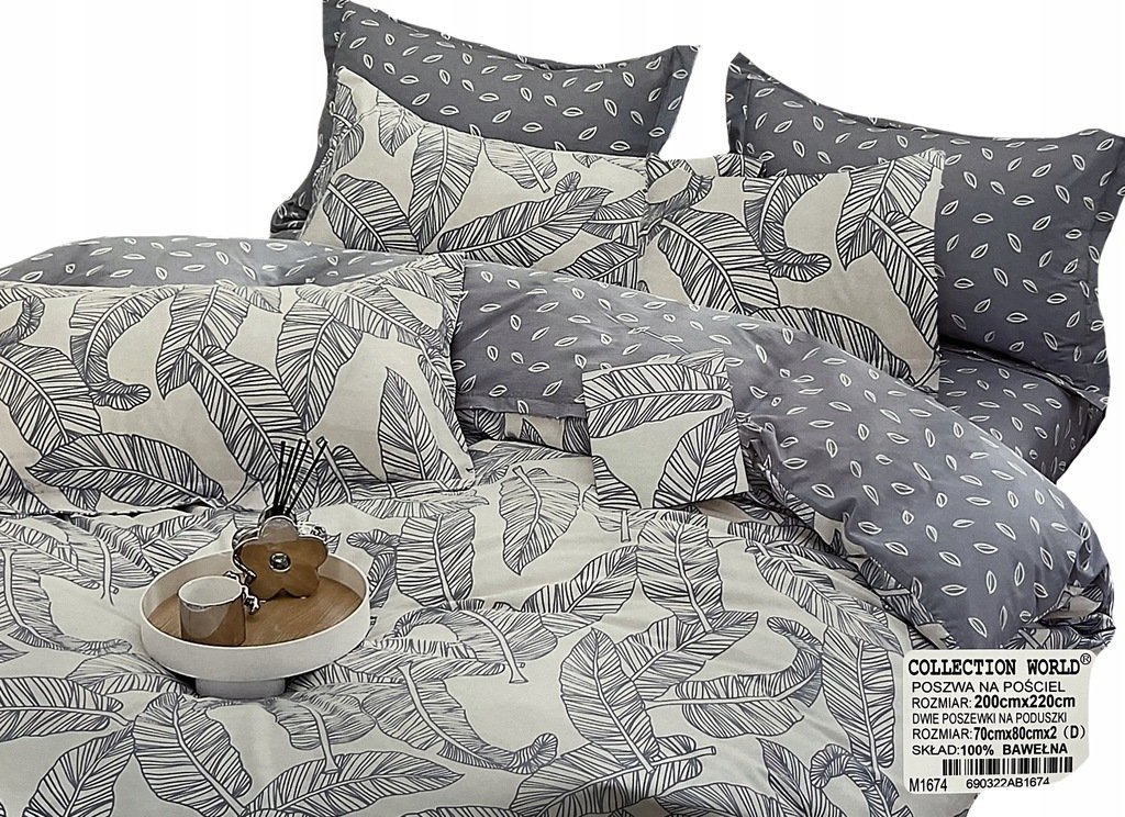 POŚCIEL 160X200 BAWEŁNA SATYNOWA + POSZEWKI KOMPLET POŚCIELI LIŚCIE