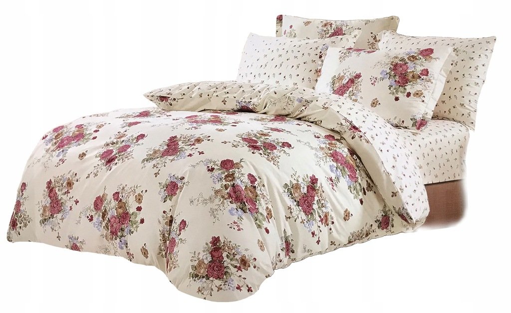 POŚCIEL 160X200 BAWEŁNA SATYNOWA + 2 POSZEWKI 70X80 KOMPLET POŚCIELI KWIATY