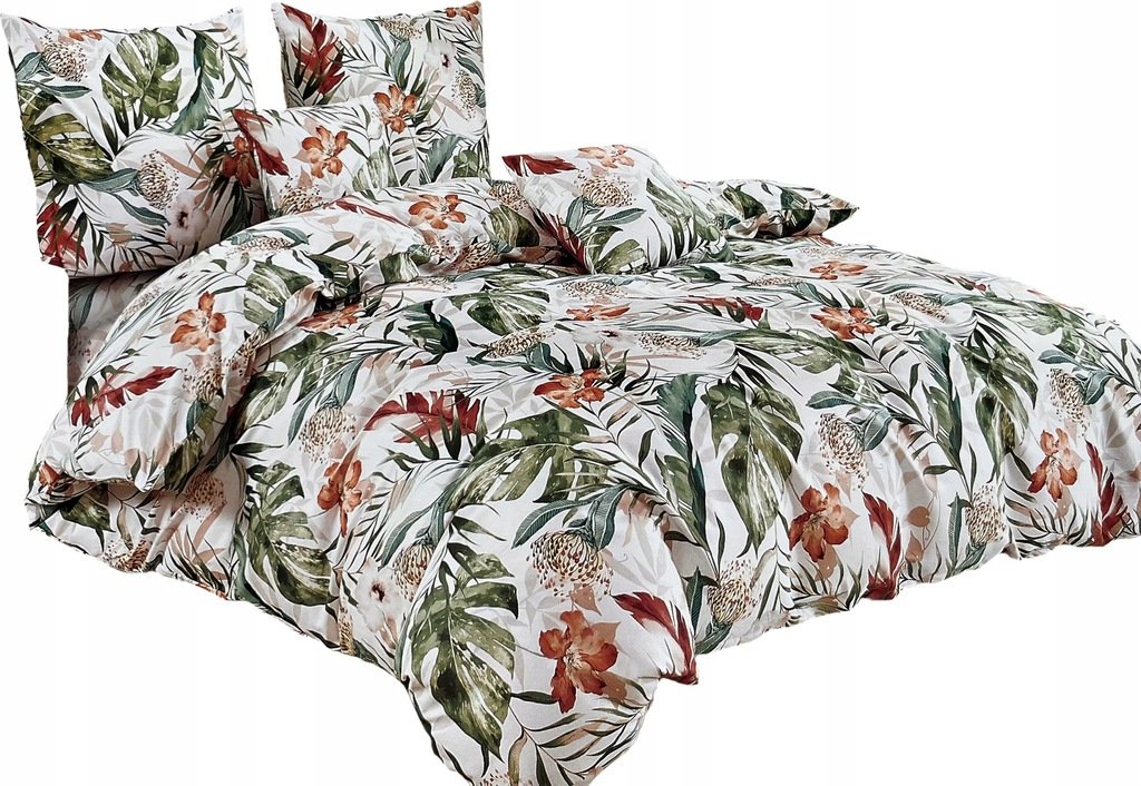 POŚCIEL 160X200 BAWEŁNA SATYNOWA + POSZEWKI KOMPLET POŚCIELI LIŚCIE