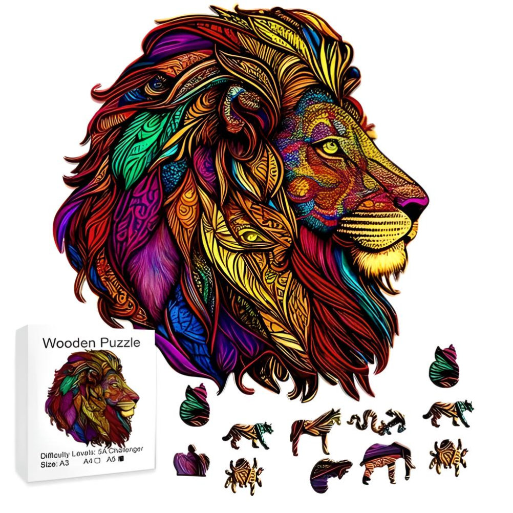 PUZZLE Drewniane WOODEN 3D układanka DLA DOROSŁYCH dzieci PREMIUM LEW A5