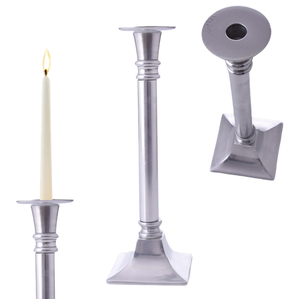 ŚWIECZNIK ALUMINIOWY SREBRNY STOJAK NA ŚWIECĘ ŚWIECZKĘ 30cm