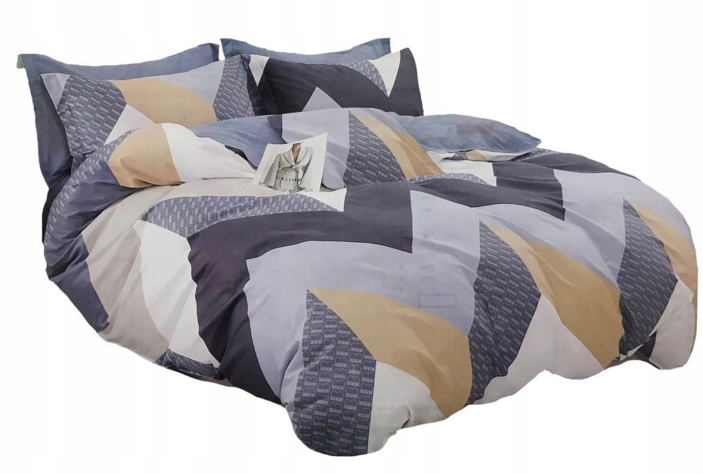 POŚCIEL 160X200 BAWEŁNA SATYNOWA + POSZEWKI KOMPLET POŚCIELI GEOMETRYCZNY
