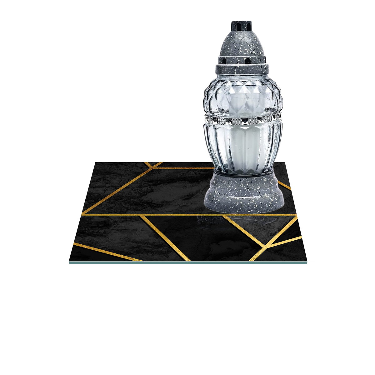 SZKLANA PODSTAWKA POD ZNICZE Z DEDYKACJĄ 25x25cm Elegancja 361e