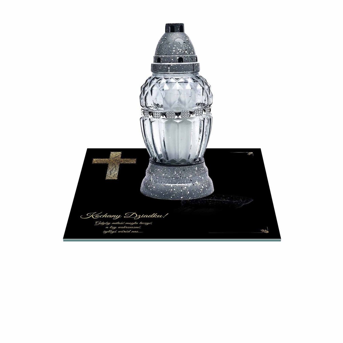 SZKLANA PODSTAWKA POD ZNICZE 25x25cm 504e Dziadku