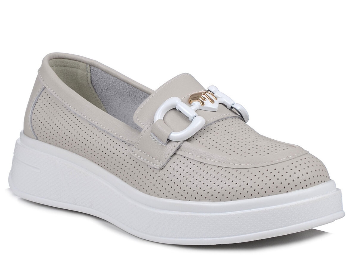 Półbuty damskie skórzane wsuwane na platformie beżowe S.BARSKI LR720-39