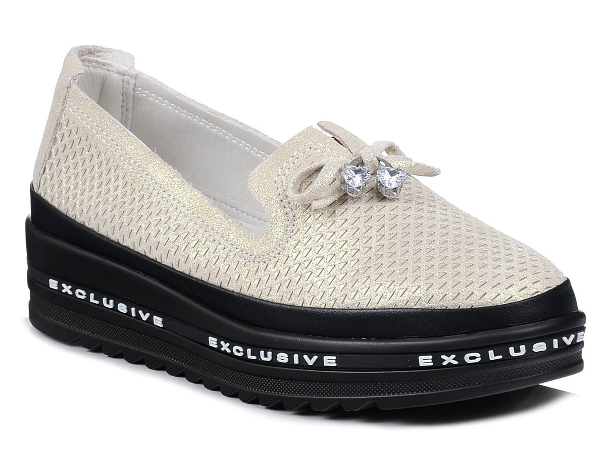 Buty damskie mokasyny na platformie skórzane wsuwane S.Barski LR400 -36