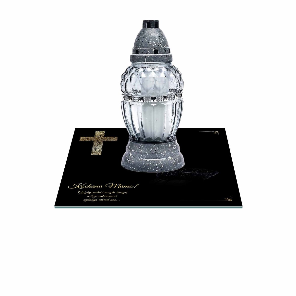 SZKLANA PODSTAWKA POD ZNICZE 40x40cm 500h Mama