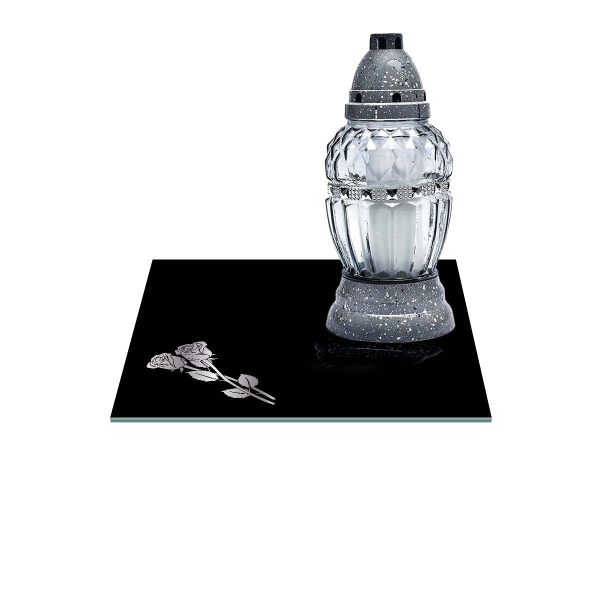 SZKLANA PODSTAWKA POD ZNICZE Z DEDYKACJĄ 30x30cm róża 567f