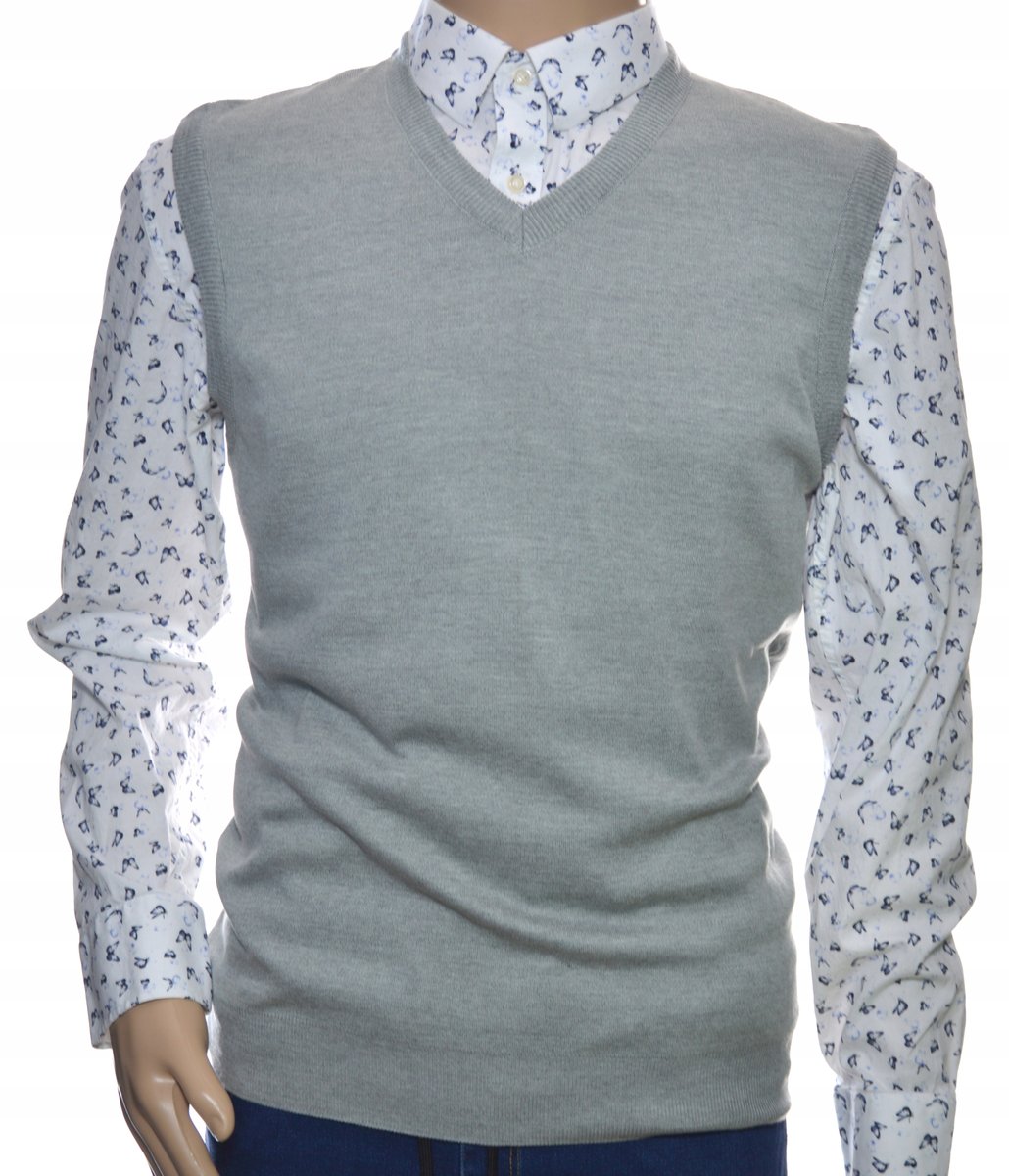 Sweter męski wełniany bez rękawów bezrękawnik pulower kamizelka męska XXL