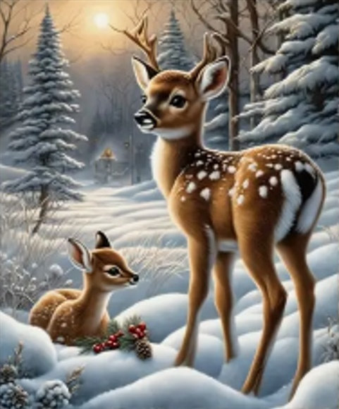 Diamentowa Mozaika Zima Sarenki Na Śniegu No-200098