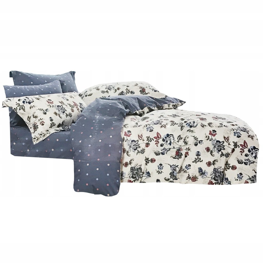 POŚCIEL 160X200 BAWEŁNA SATYNOWA + 2 POSZEWKI 70X80 KOMPLET POŚCIELI KWIATY