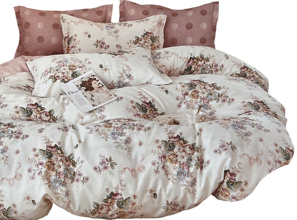 POŚCIEL 160X200 BAWEŁNA SATYNOWA + POSZEWKI KOMPLET POŚCIELI BUKIET KWIATY