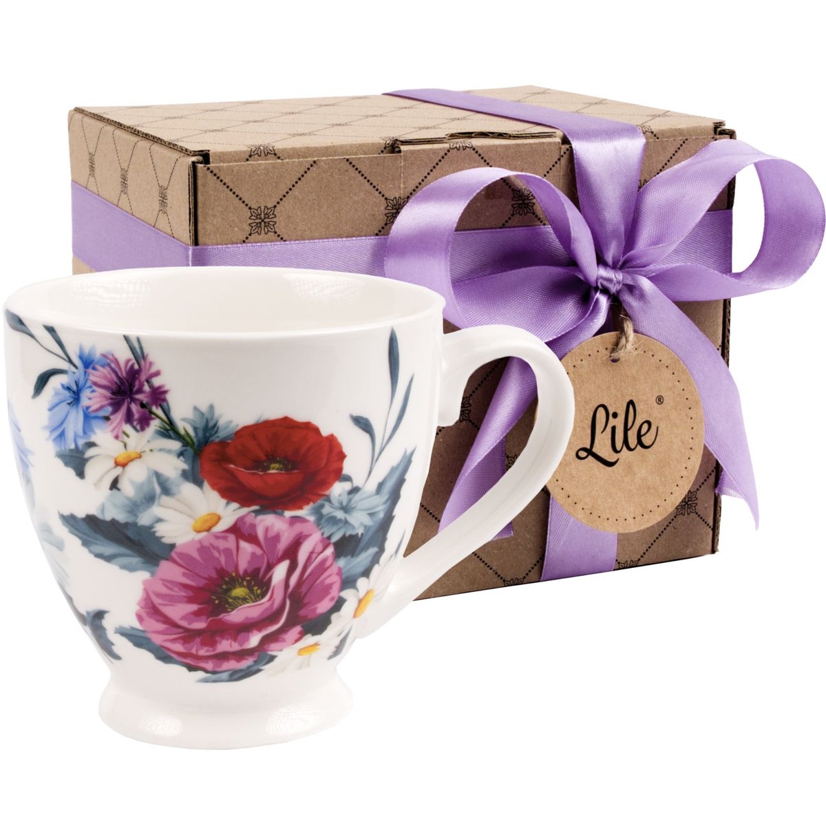 Filiżanka porcelanowa w polne kwiaty 405 ml w pudełku prezentowym Lile Prati P35202