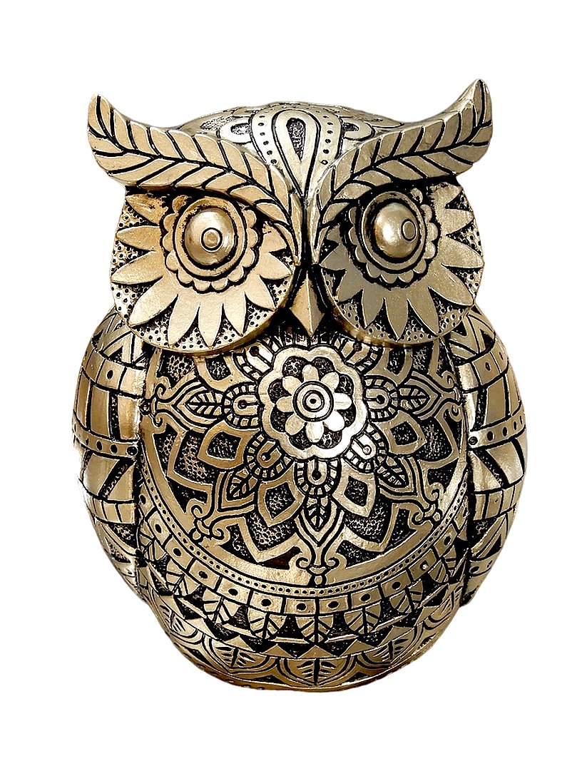 FIGURKA ZŁOTA SOWA Z ORNAMENTAMI PREZENT DLA NAUCZYCIELKI 13,5 cm