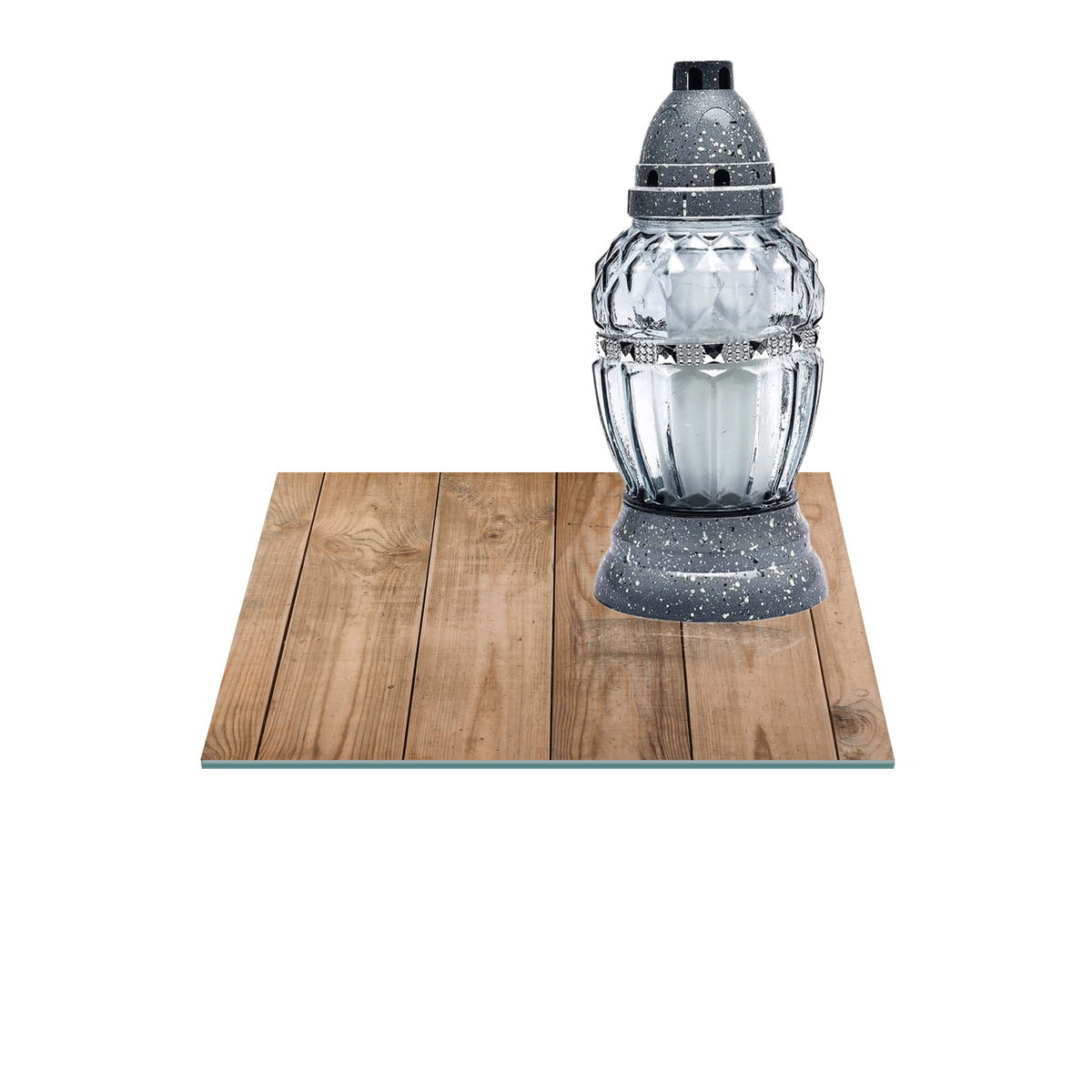SZKLANA PODSTAWKA POD ZNICZE Z DEDYKACJĄ 25x25cm Panele 103e