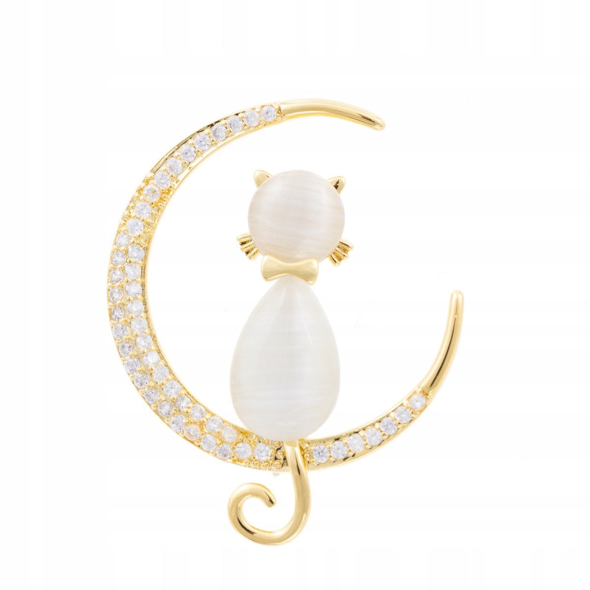 PINETS Broszka kotek na księżycu pozłacana z cyrkoniami
