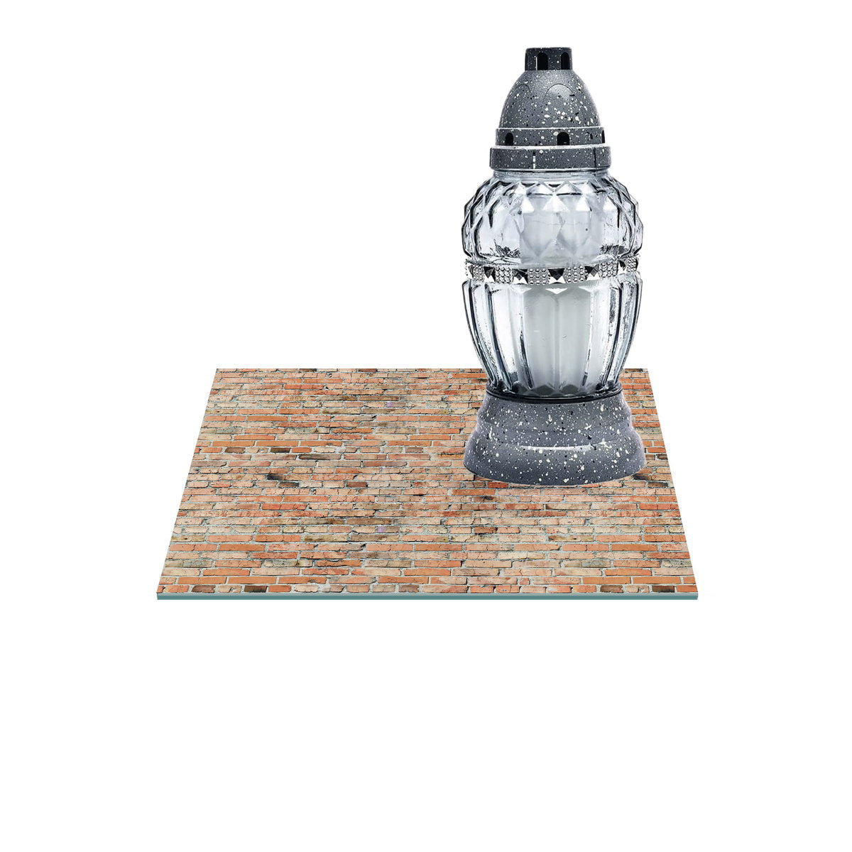 SZKLANA PODSTAWKA POD ZNICZE Z DEDYKACJĄ 30x30cm Mur 212f