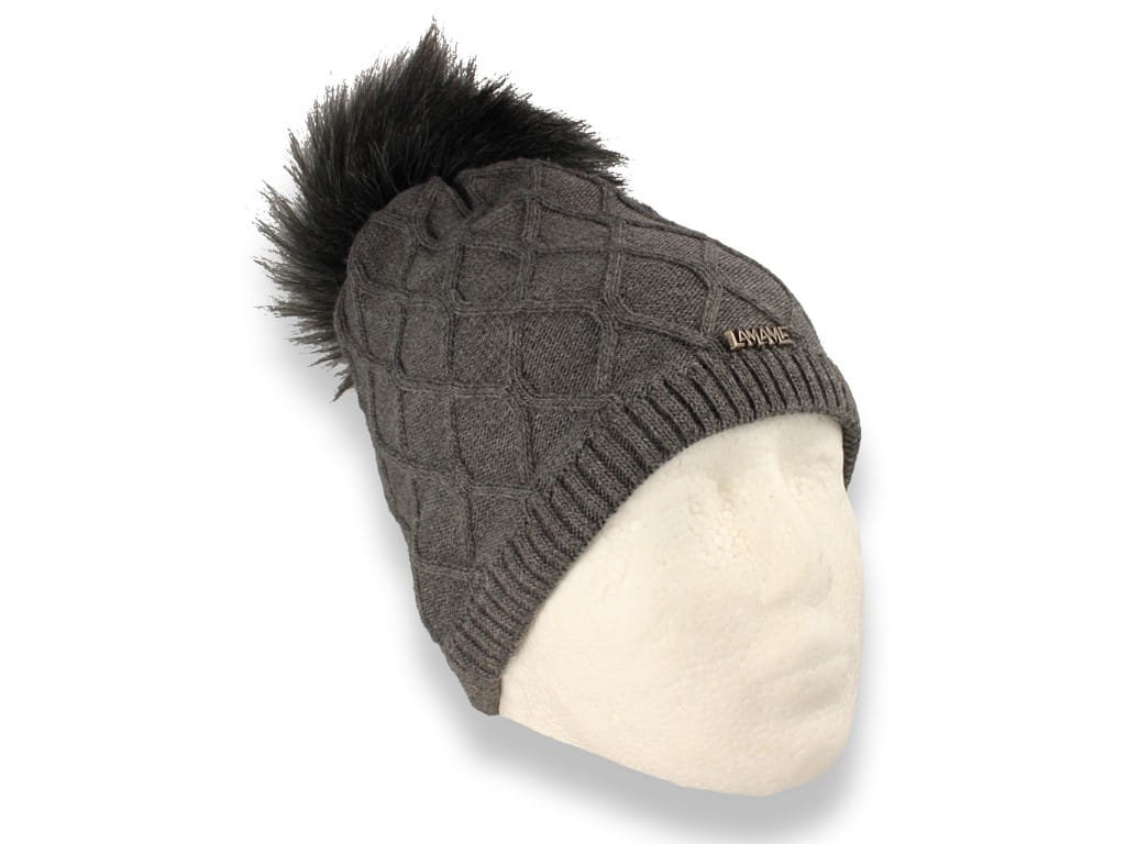 Czapka damska zimowa z pomponem polska produkcja szara