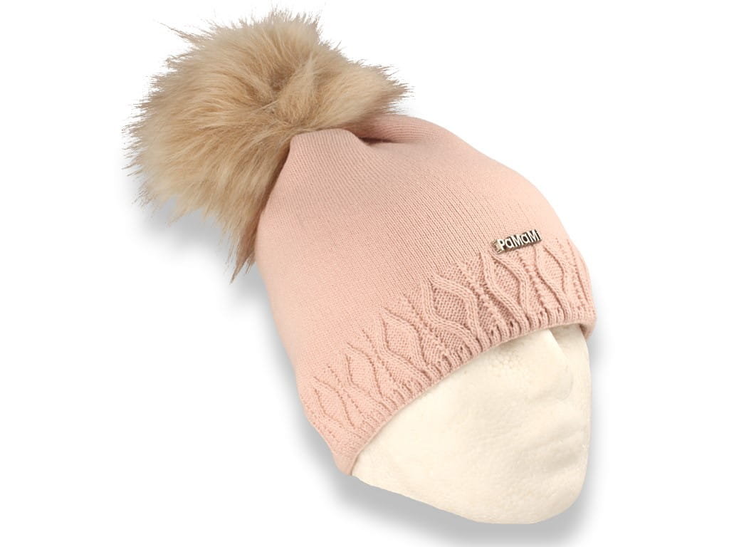 Czapka damska zimowa z pomponem polska produkcja różowa