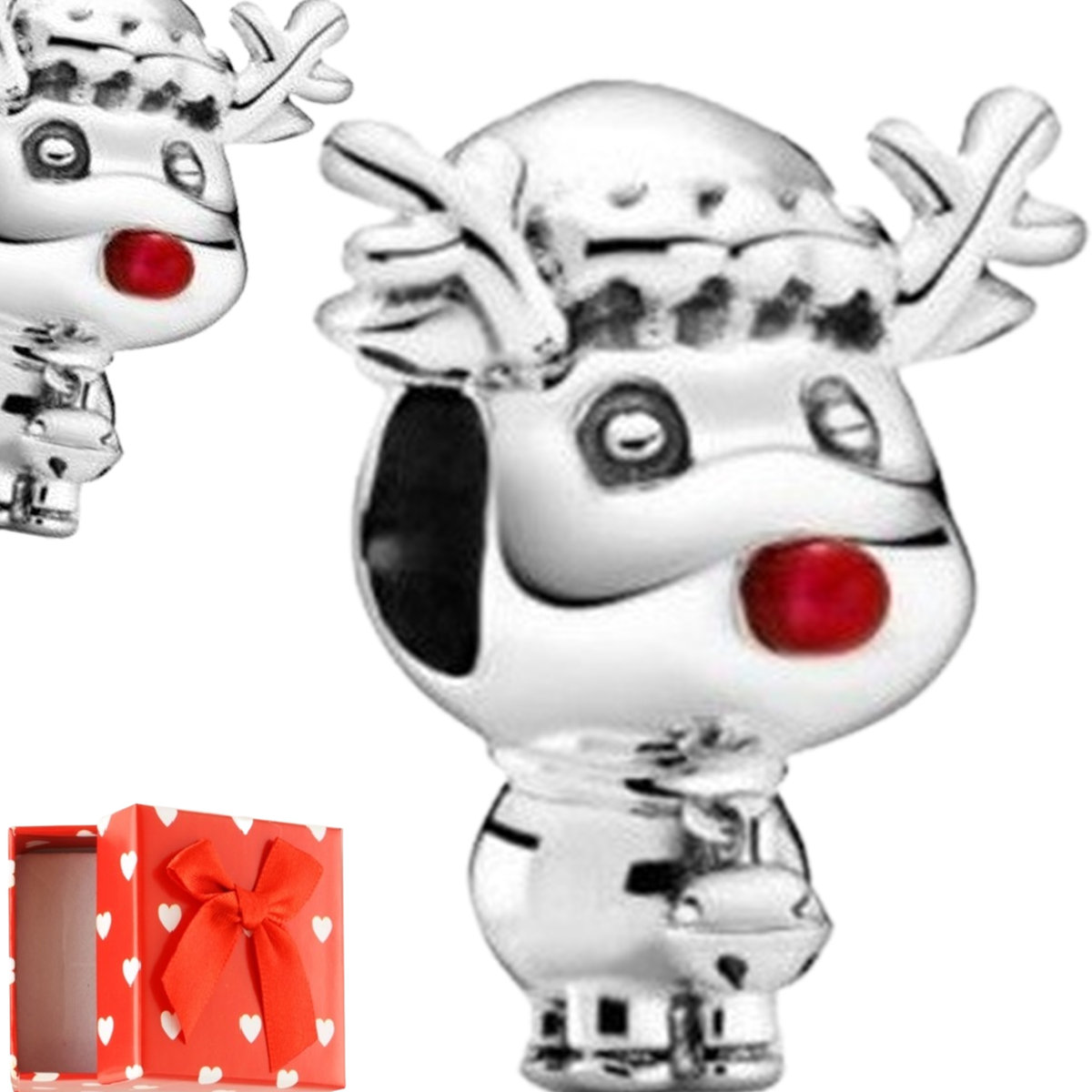 Charms zawieszka koralik RENIFER Rudolf s925 ŚWIĘTA prezent PUDEŁKO