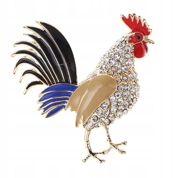 PINETS broszka KOGUT kolor złoty z cyrkoniami PTAK