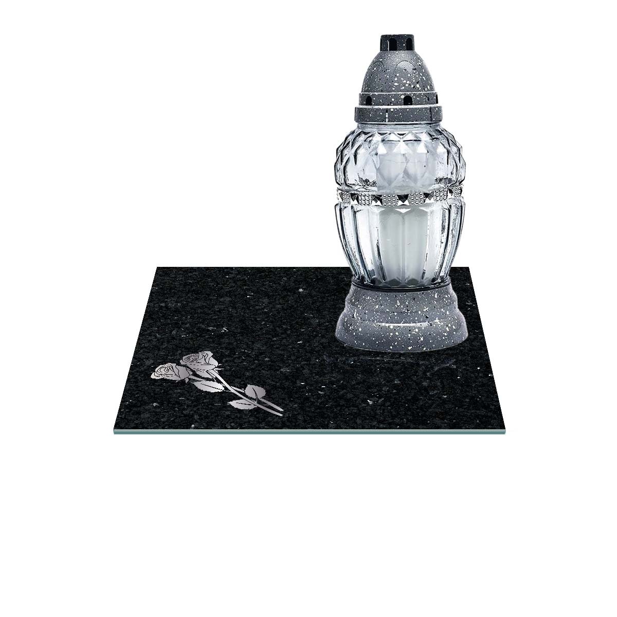 SZKLANA PODSTAWKA POD ZNICZE Z DEDYKACJĄ 35x35cm róża marmur 568g