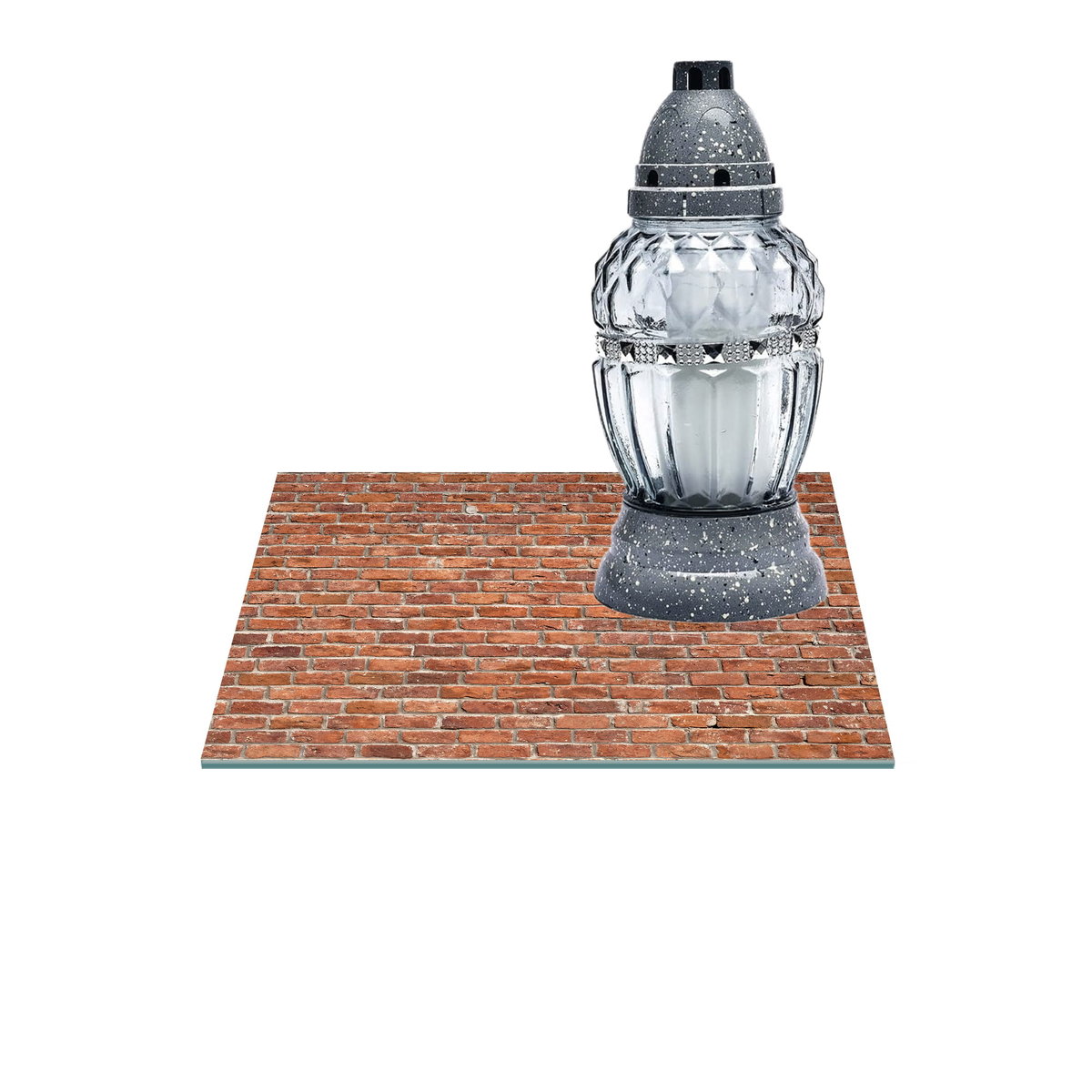 SZKLANA PODSTAWKA POD ZNICZE Z DEDYKACJĄ 25x25cm Rudy mur 100e