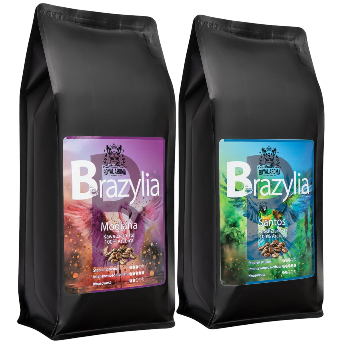 Kawa Ziarnista Brazylia Santos + Mogiana 1kg 2 szt. 100% Arabica Świeżo Palona Royal Aroma Coffee