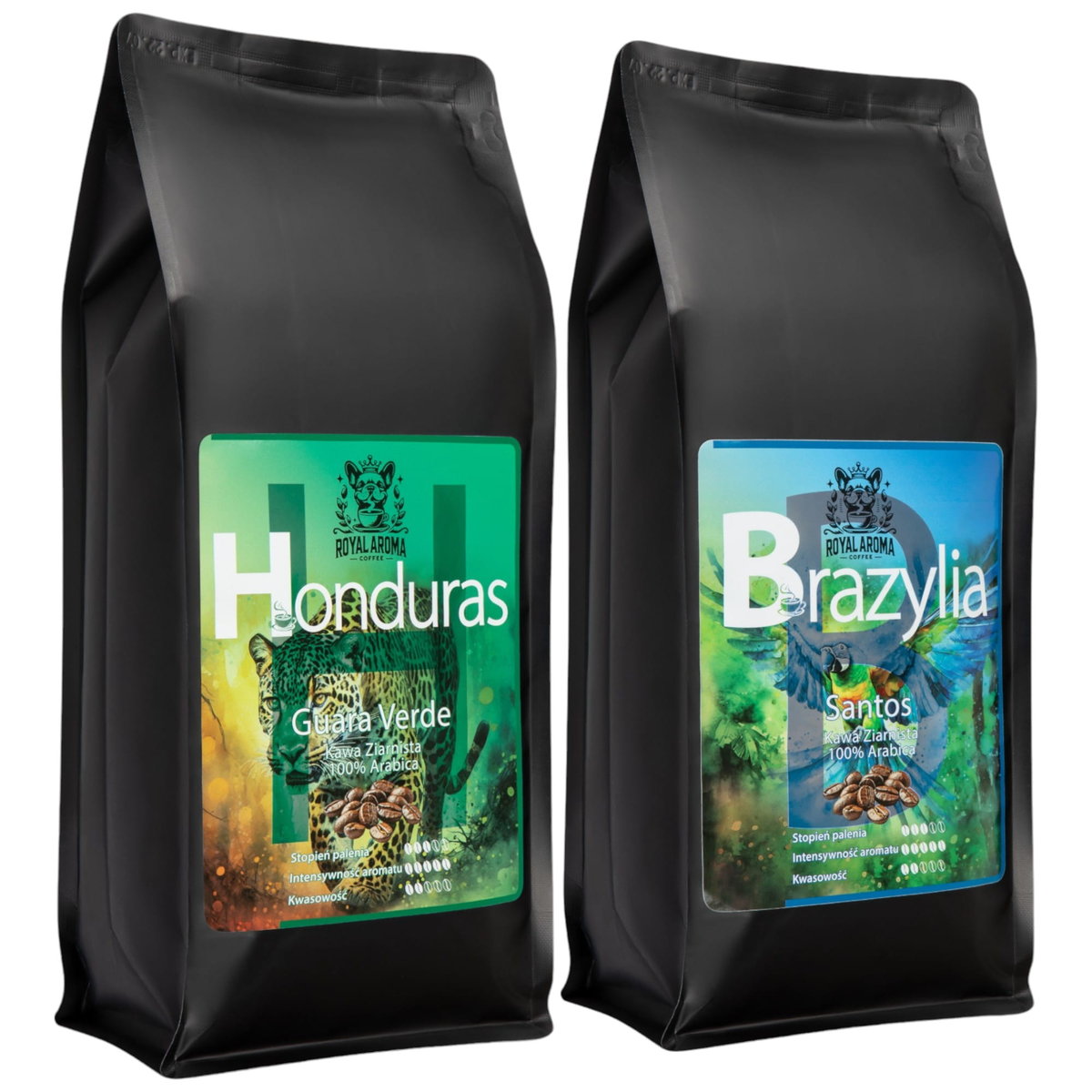 Kawa Ziarnista Honduras + Brazylia Santos 1kg 2 szt. 100% Arabica Świeżo Palona Royal Aroma Coffee