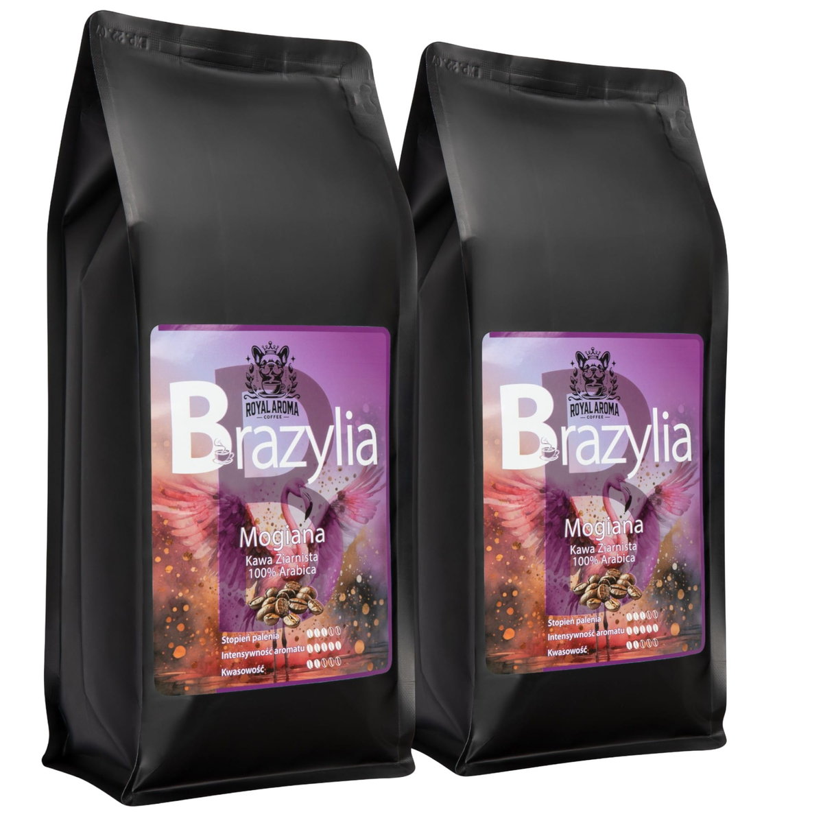Kawa Ziarnista Brazylia Mogiana 1kg 2 szt. 100% Arabica Świeżo Palona Royal Aroma Coffee