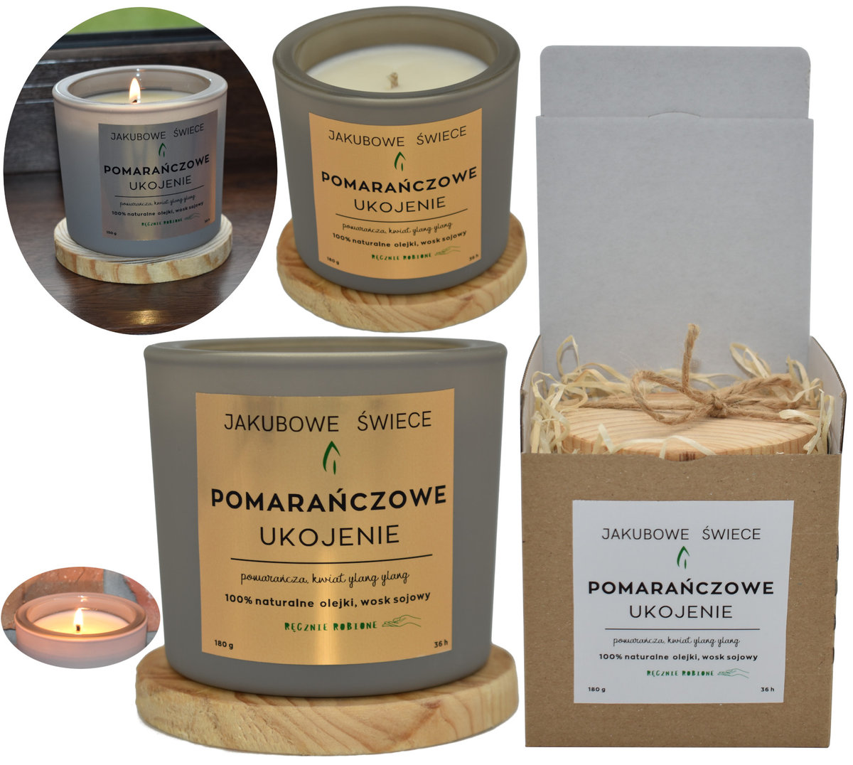 JAKUBOWE ŚWIECE POMARAŃCZOWE UKOJENIE ZAPACHOWA ŚWIECA SOJOWA NATURALNY OLEJEK 180G - ZAPAKOWANA NA PREZENT