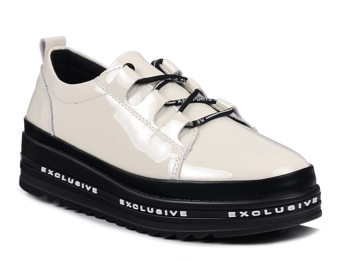 Półbuty damskie na platformie skórzane beżowe S.Barski LR592B -41