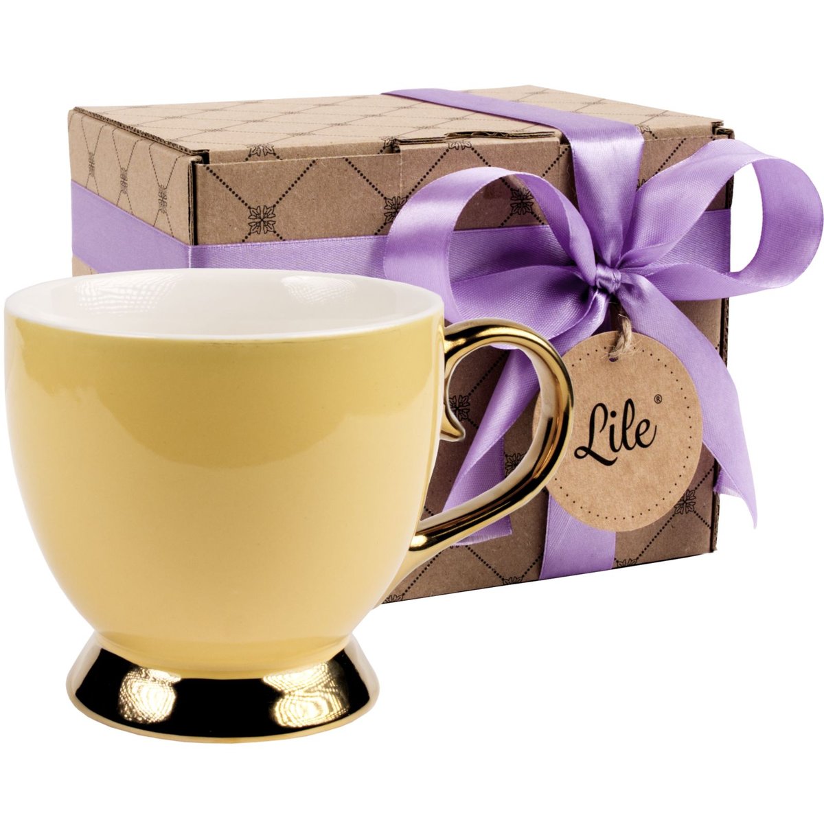 Filiżanka porcelanowa żółta 395 ml w pudełku na prezent Lile Paeonia P36140