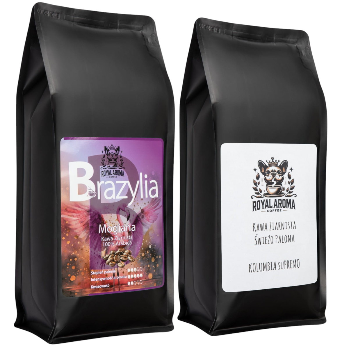 Kawa Ziarnista Brazylia Mogiana + Kolumbia Supremo 500g 2 szt. 100% Arabica Świeżo Palona Royal Aroma Coffee