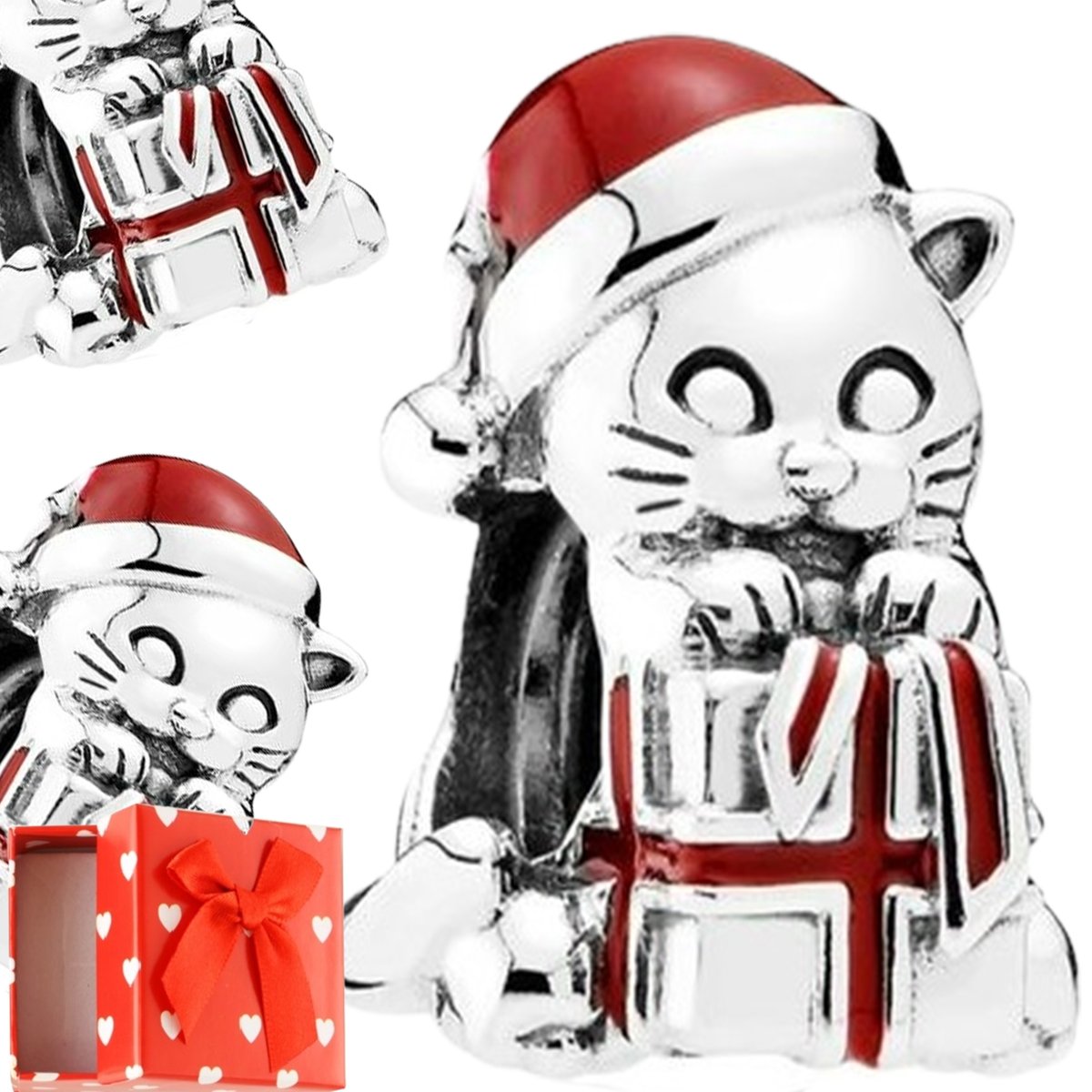 CHARMS zawieszka do bransoletki KOTEK kot ŚWIĘTA na prezent s925 PUDEŁKO