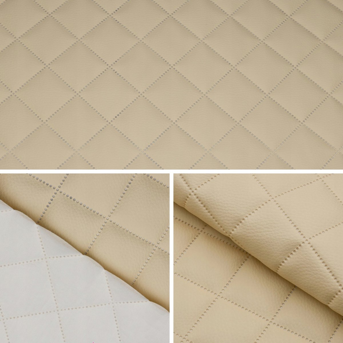 Eko Skóra Skaj Pikowany Tkanina Meblowa Materiał Tapicerski Beż 5X5 0,5Mb