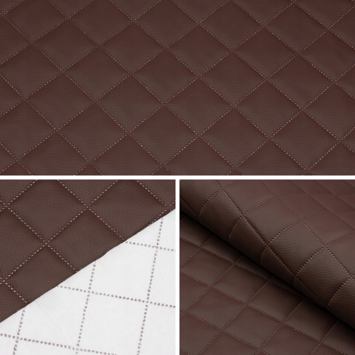 Skaj Pikowany Tkanina Meblowa Eko Skóra Materiał Brązowy 5X5 Cm 0,5Mb