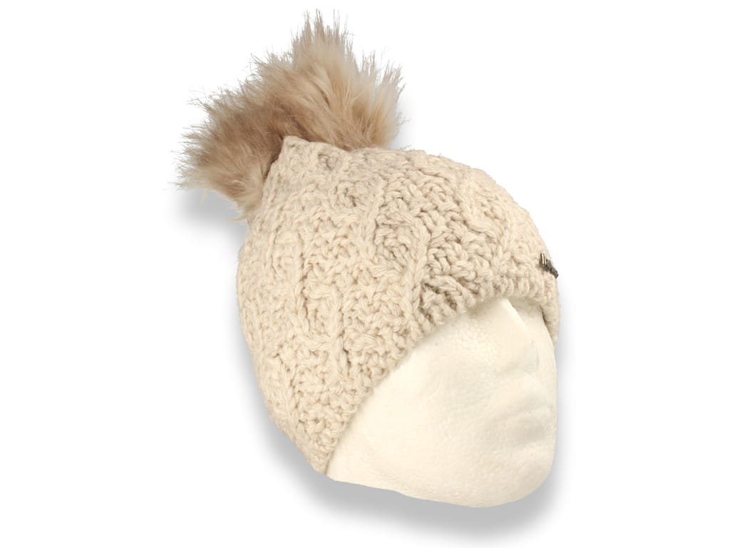 Czapka damska zimowa z pomponem polska produkcja beżowa ocieplana polarem