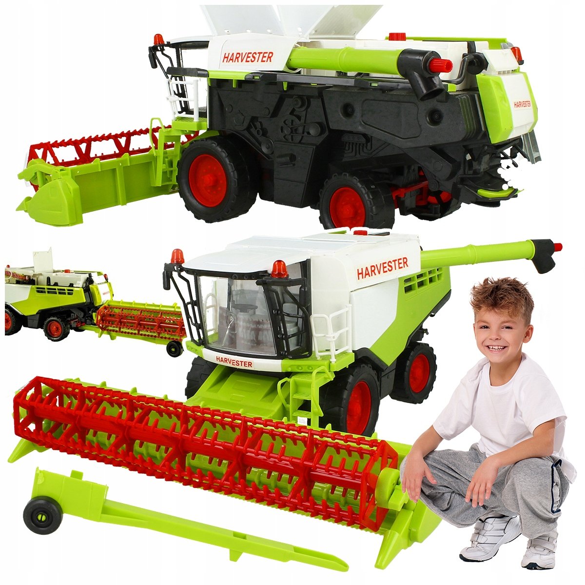 DUŻY KOMBAJN Z PRZYCZEPKĄ TRAKTOR RUCHOME ELEMENTY HEDER PREZENT NA ŚWIĘTA Z2086