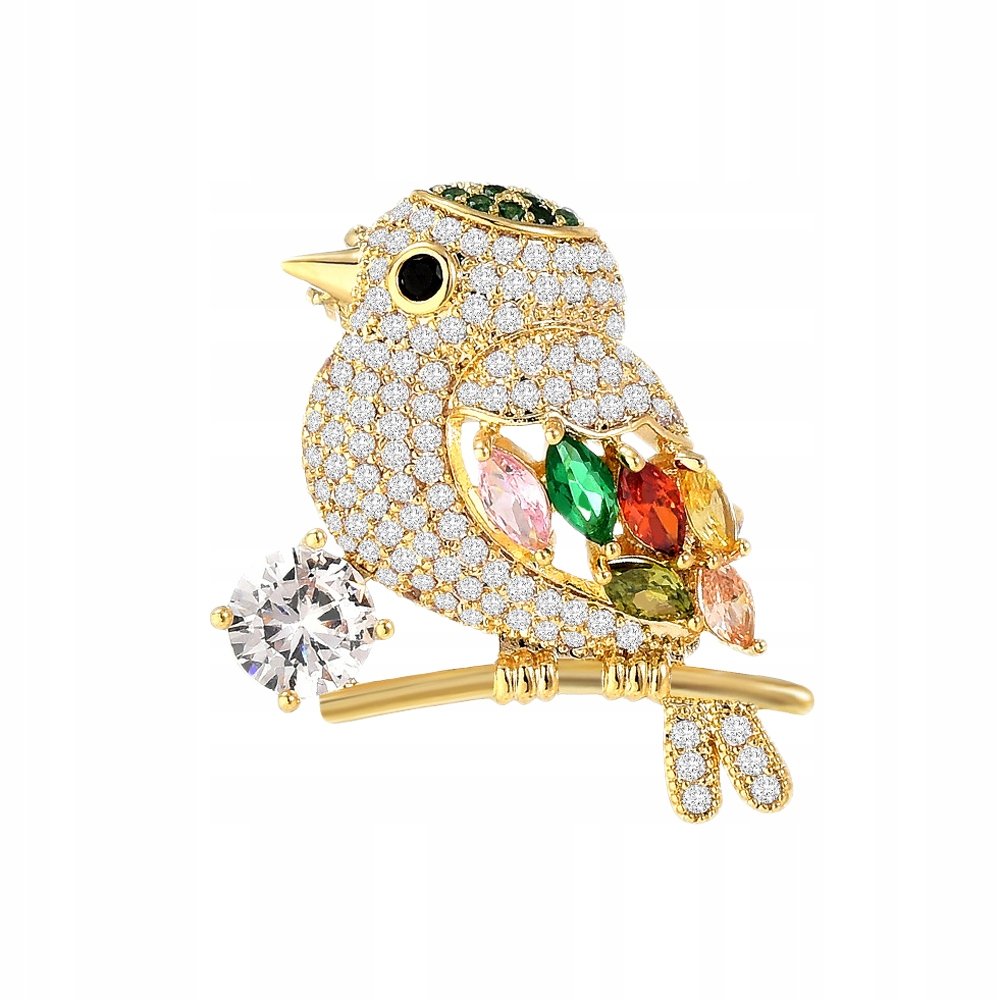 PINETS Broszka Ptaszek wróbelek pozłacana 14K