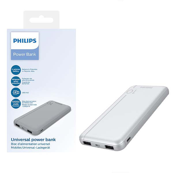 PHILIPS POWER BANK 10000mAh 2X USB-A BATERIA AWARYJNA SREBRNY DLP1810NV/62