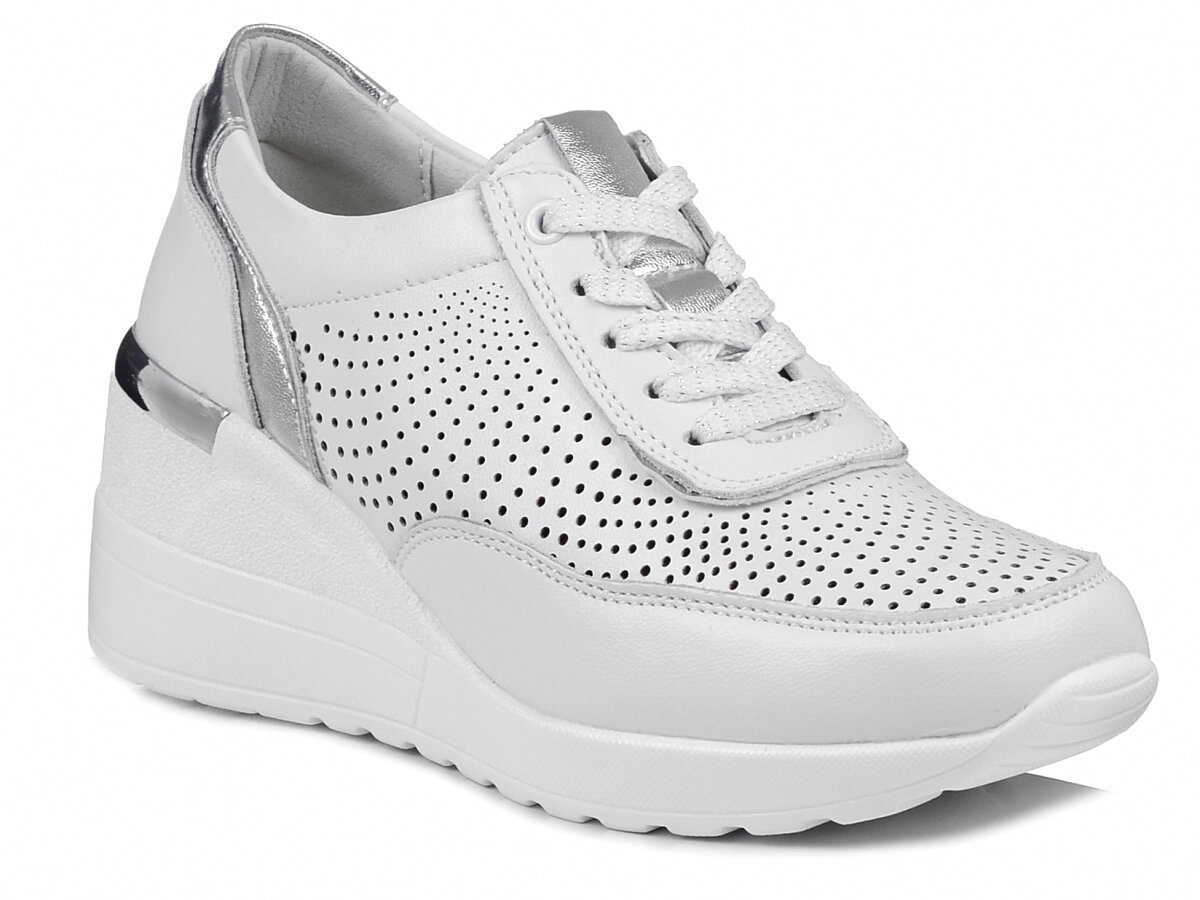 Sneakersy damskie białe ażurowe na koturnie skórzane S.Barski LR725 -41