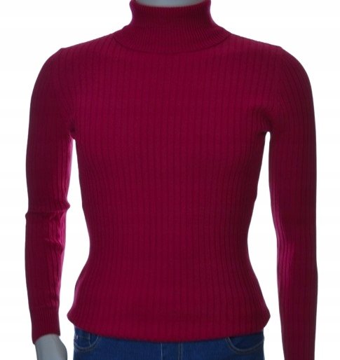 Sweter z golfem golf męski bawełniany dopasowany w prążek czerwony M