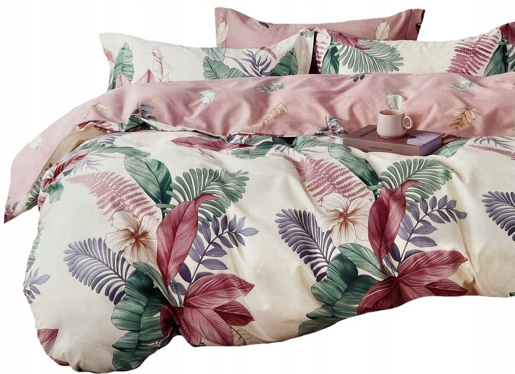 POŚCIEL 160X200 BAWEŁNA SATYNOWA + 2 POSZEWKI 70X80 KOMPLET POŚCIELI KWIATY