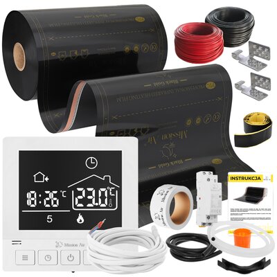 Folia grzewcza na podczerwień MISSION AIR 160 W/m2 Black Gold PTC 3m2 (6m x 50cm) + regulator Taurus Biały Wi-Fi | Bezpłatny transport